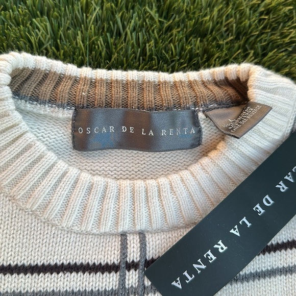 Oscar de la Renta Cream and Black Checkered Sweater Mens Size Large - Picture 2 of 6